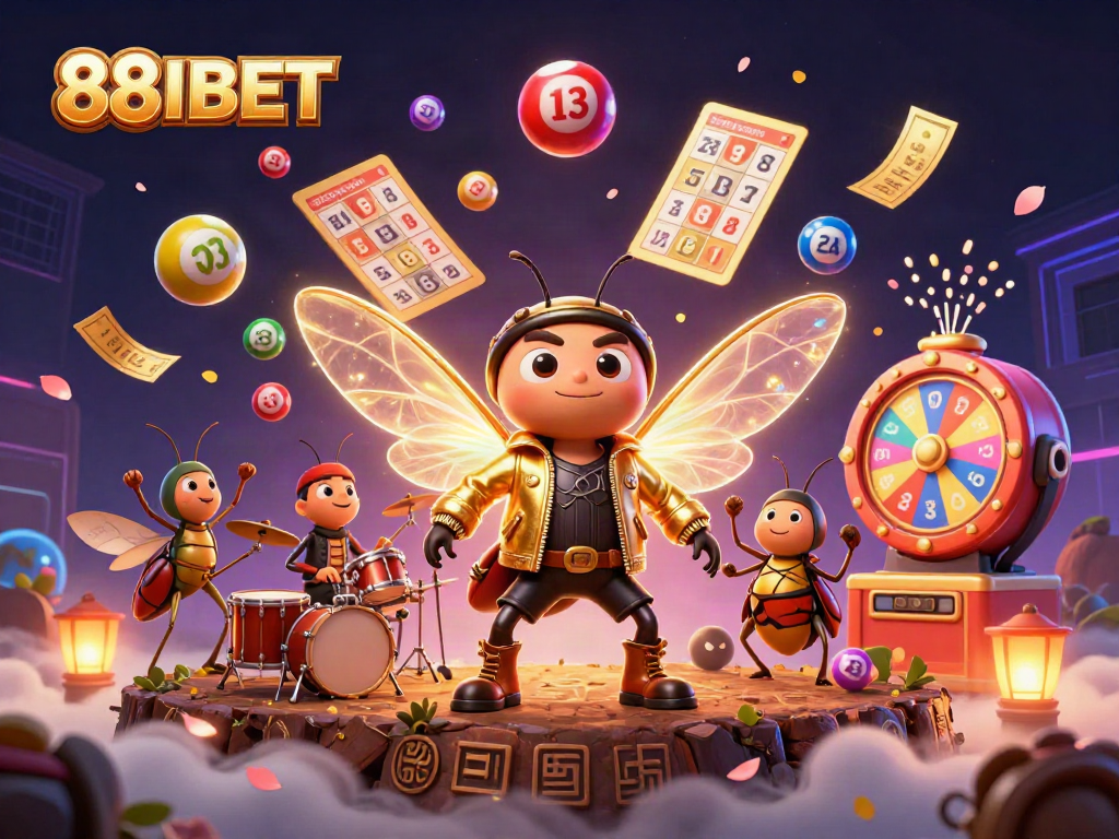 Join the excitement with 88IBET's vibrant lottery scene featuring energetic characters and dazzling prizes.