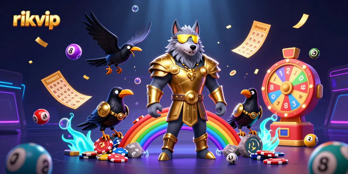 Play exciting games at rikvip with vibrant lottery and casino elements surrounded by Norse mythology characters.
