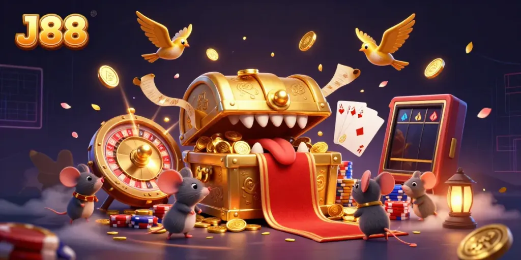 Engage with J88's vibrant casino scene filled with treasures, games, and excitement.