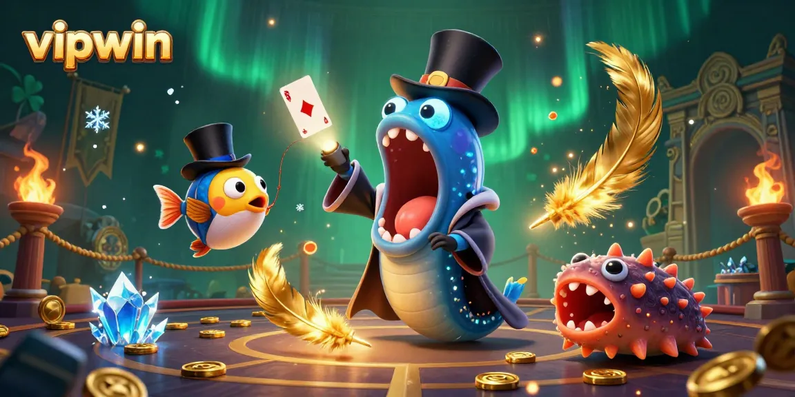 Experience the thrill of vipwin with vibrant 3D casino visuals showcasing dynamic card tricks and magical elements.
