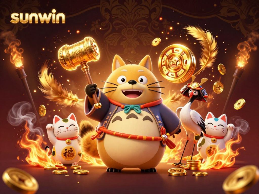 Win big with sunwin's vibrant casino scene featuring colorful characters and dynamic slot action.