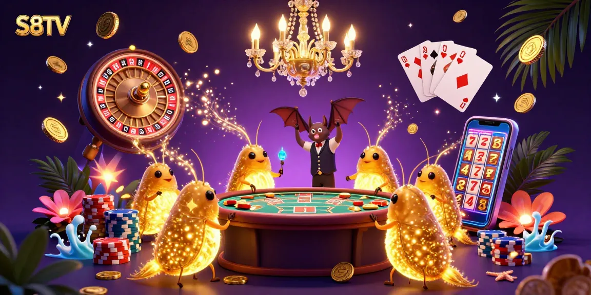 S8TV illuminates the gaming experience with glowworms in a vibrant casino scene full of excitement.