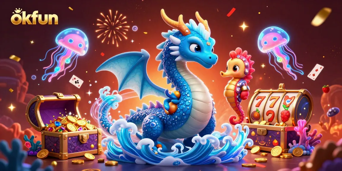 Play and win with okfun's vibrant 3D casino scene showcasing thrilling slot adventures.