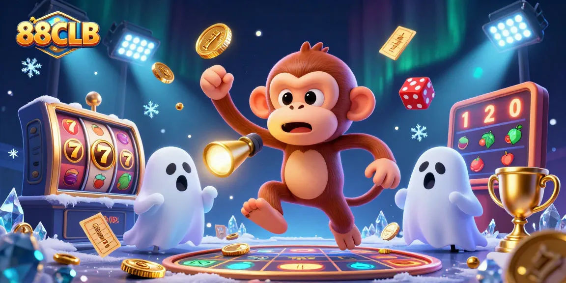 88CLB captures the excitement of casino gaming with a ghostly monkey juggling golden coins and a puppy flashlight.