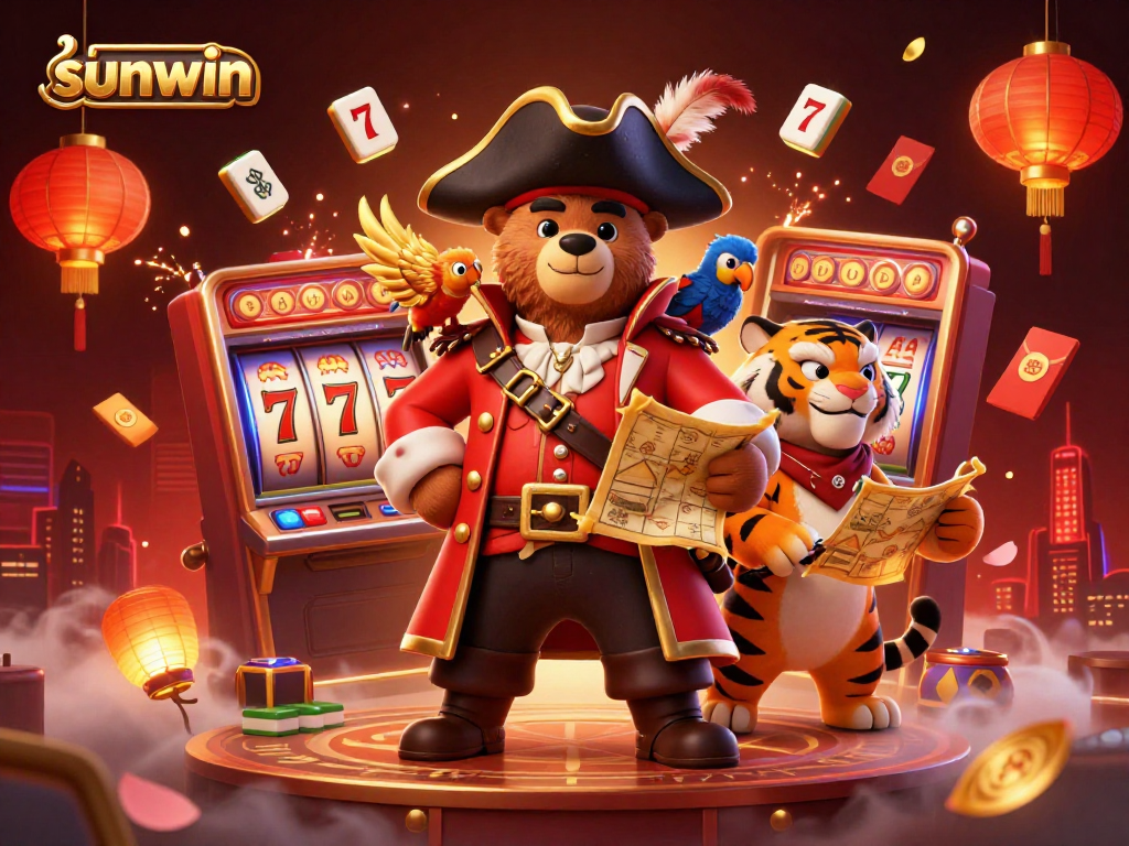 Engage with sunwin and experience vibrant 3D casino elements featuring a pirate bear and a tiger.