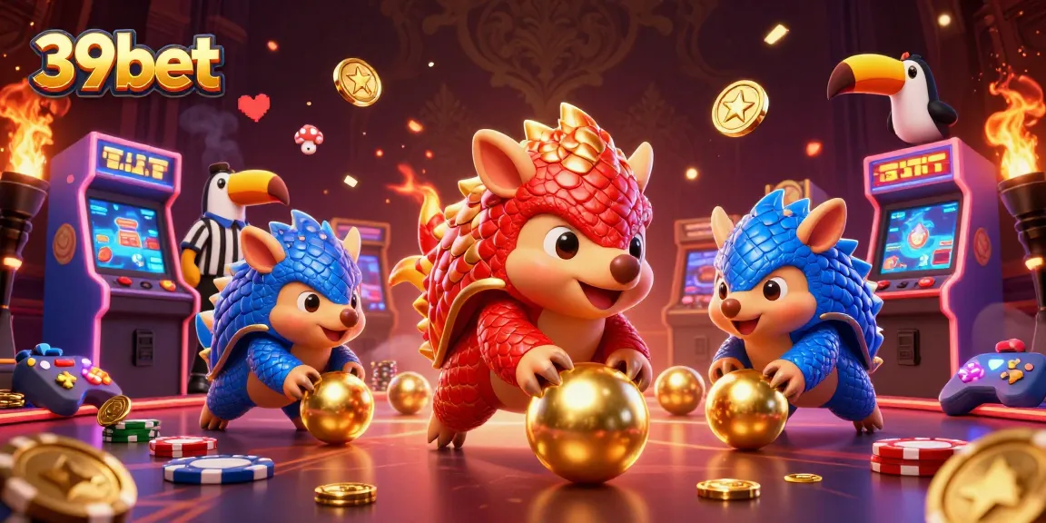 Experience thrilling action with 39bet as rival pangolins bowl through poker chips in a vibrant casino scene.