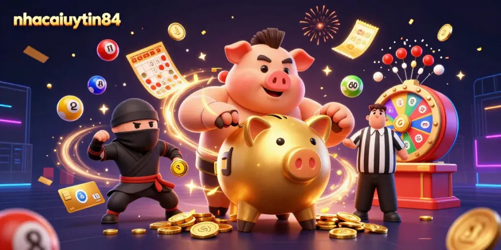 Experience excitement with the nhacaiuytin84 gaming scene featuring engaging cartoon characters and dynamic game elements.