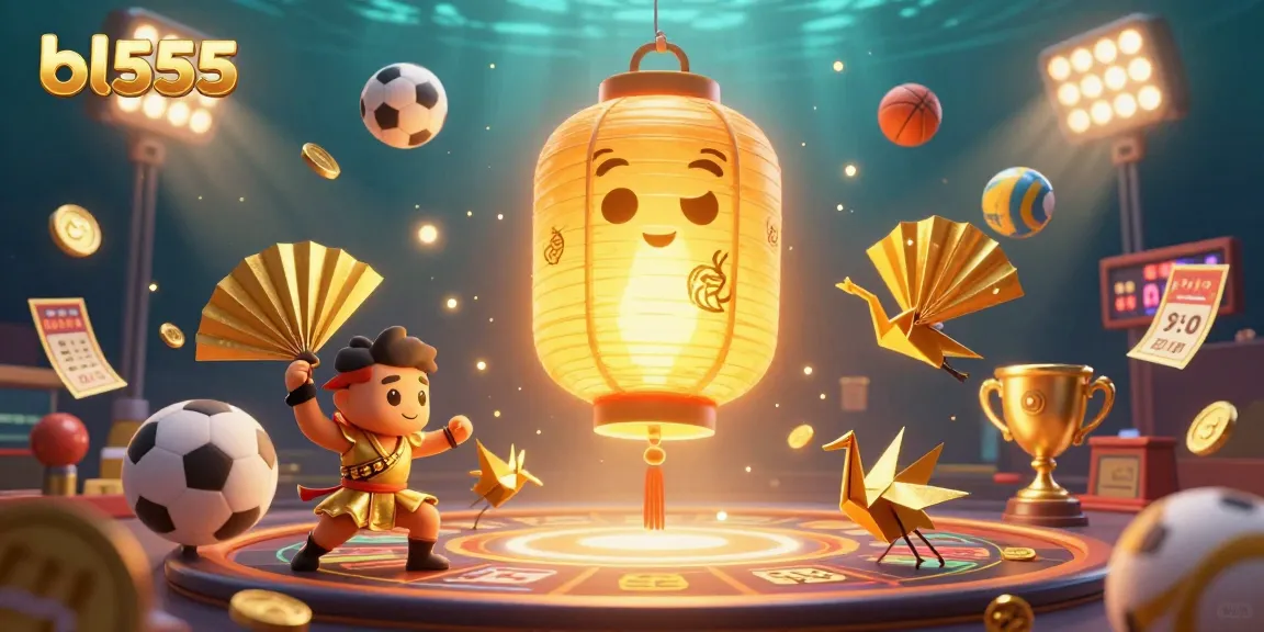 Engage with immersive gaming at bl555, featuring a dynamic casino scene with vibrant characters and golden elements.