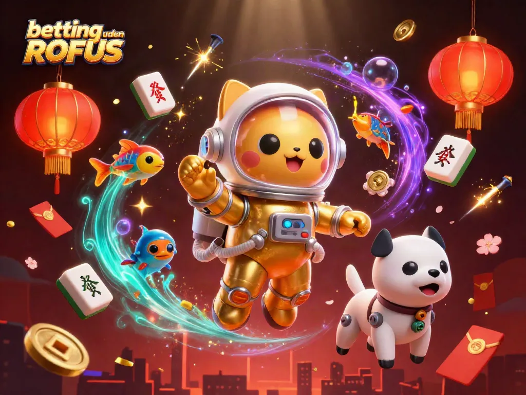 Experience betting uden ROFUS in a vibrant, action-packed 3D casino scene with whimsical characters.