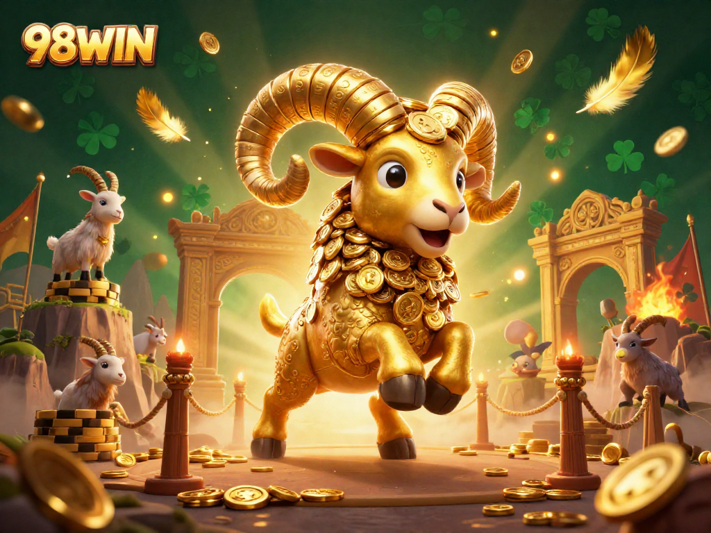 Experience thrilling adventures with 98WIN as the golden ram charges into action at a vibrant online casino arena.