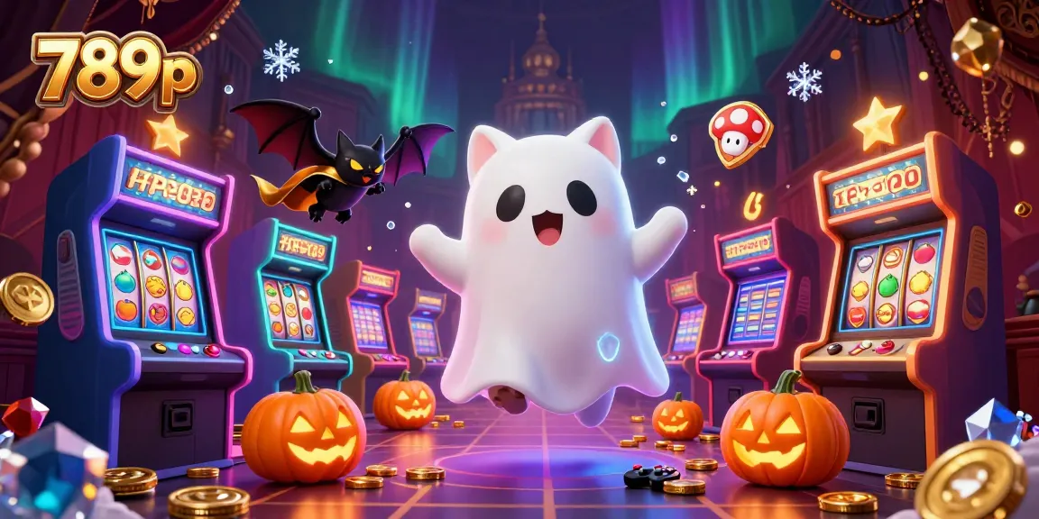 Win big with 789p as a ghost cat overlooks a haunted casino filled with glowing games.