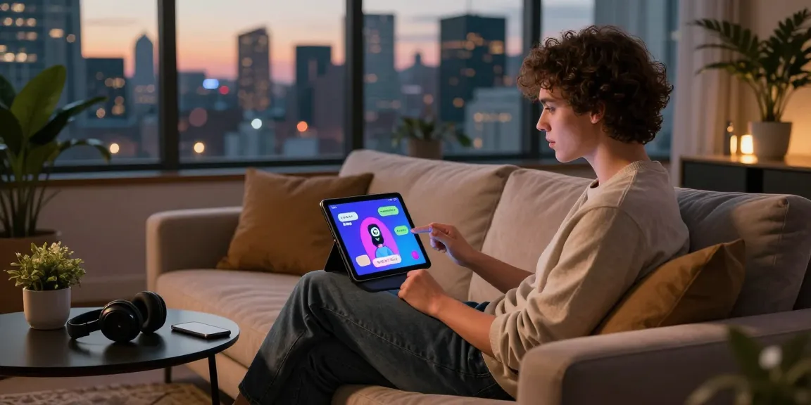 Engaging conversation with an NSFW chat bot in an urban lounge setting.