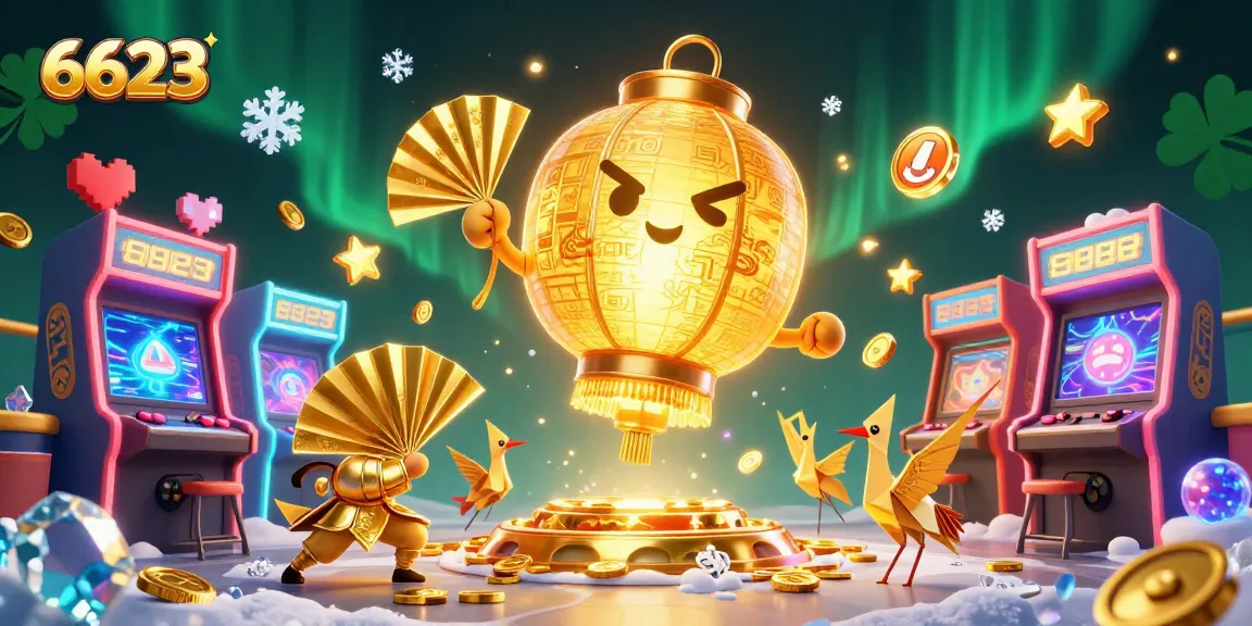 Engage with 6623 gaming experience through vibrant 3D casino scene featuring lucky spirits and symbols.