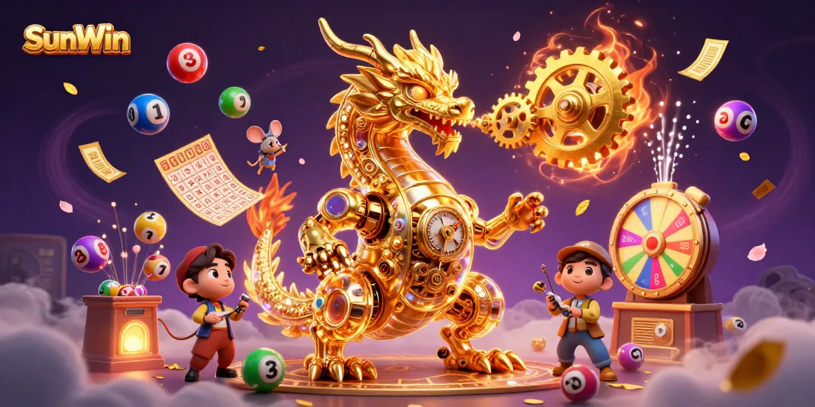Engage with SunWin's vibrant gaming experience featuring a golden dragon and dynamic lottery elements.