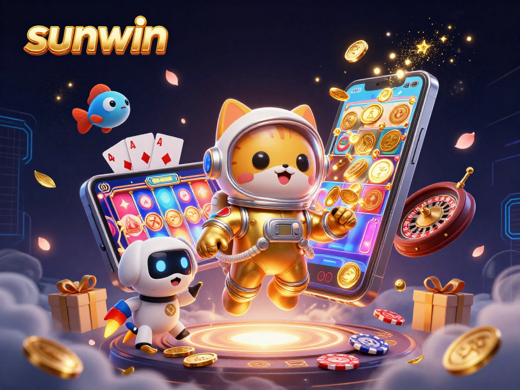 Experience the thrill of sunwin with a vibrant 3D casino scene featuring engaging characters and dynamic game elements.