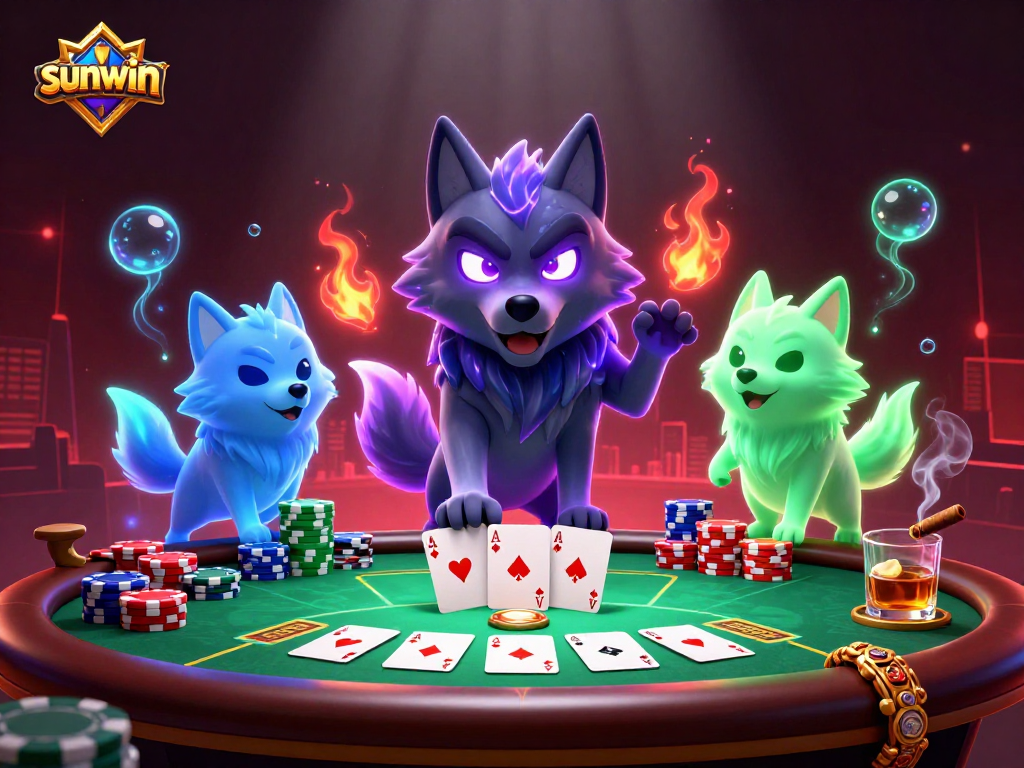 Experience intense poker action with sunwin's dazzling ghostly wolves at the table.