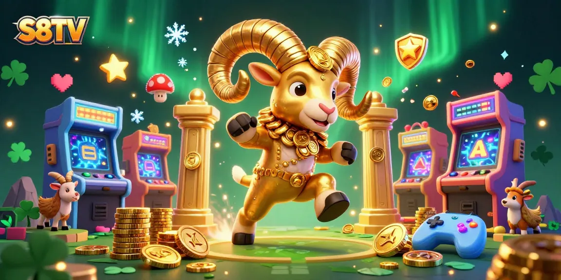 S8TV brings excitement with a golden ram charging through high-stakes fun and colorful game machines.