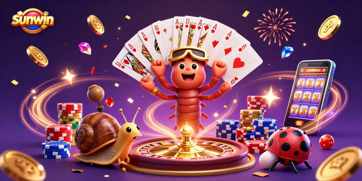 Sunwin casino illustration showcasing a vibrant scene with a millipede dealer and magical elements.