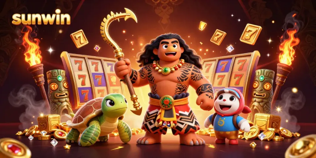 Enjoy exciting slot action with sunwin in this vibrant 3D casino scene featuring dynamic gold elements.