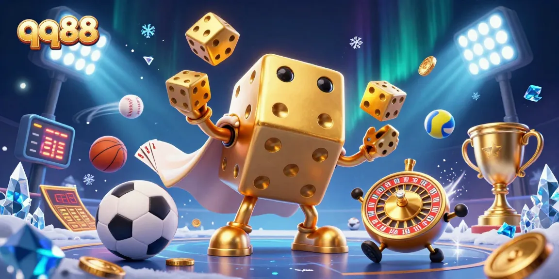 Engage with thrilling betting action at qq88 with vibrant sports elements and dynamic casino characters.