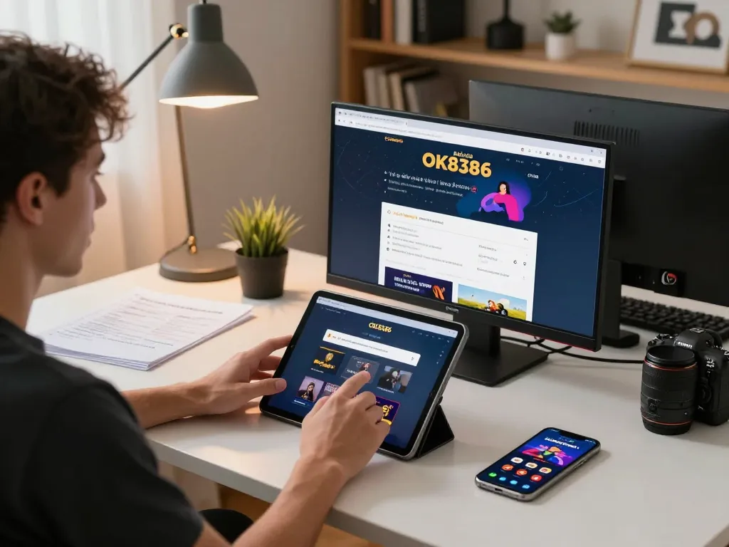 Engaging with the nhà cái OK8386 online casino from a cozy home office