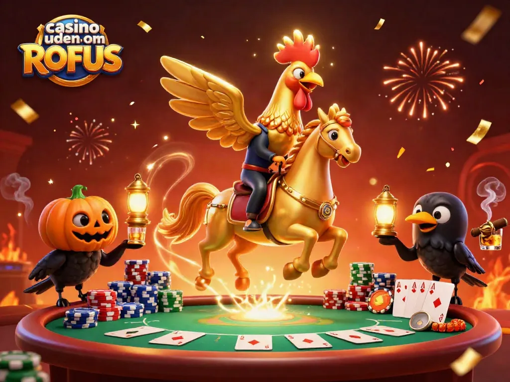 Enjoy thrilling gaming action at casino uden om ROFUS with vibrant 3D imagery capturing the excitement of a midnight casino scene.