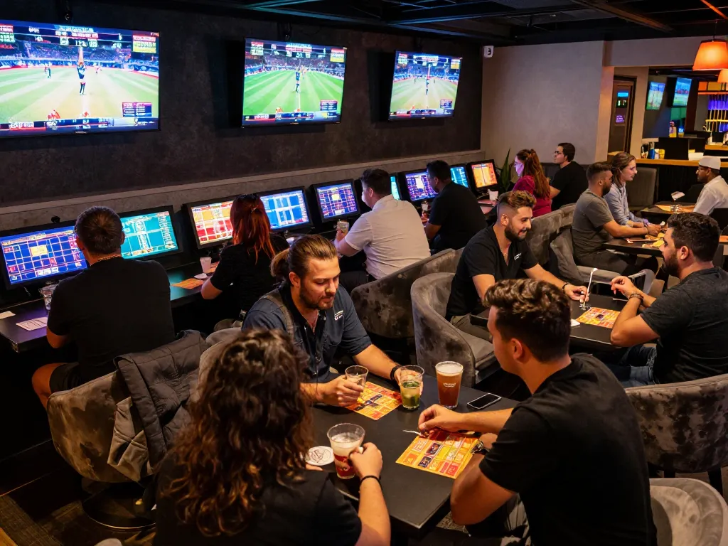 llwin players engaged in lively sports betting with friends in upscale lounge setting