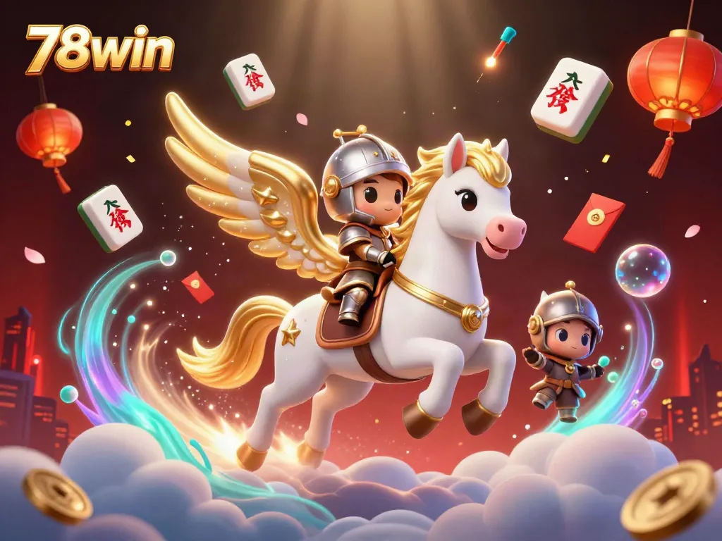 Experience high-stakes excitement with 78win as the celestial horse gallops through a vibrant casino scene.