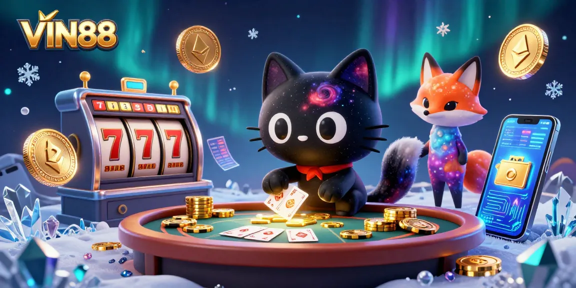 Experience thrilling gaming at VIN88 with vibrant slot reels and captivating characters.