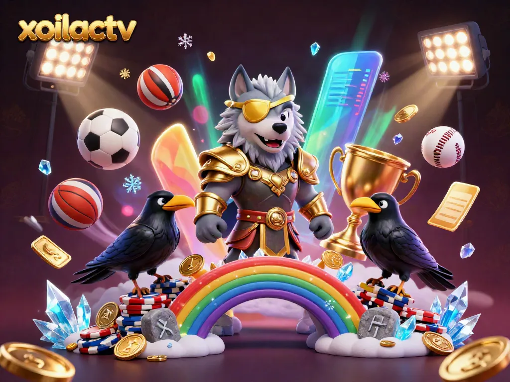 Engage in thrilling betting action with xoilactv’s dynamic sports and casino scene illustration.