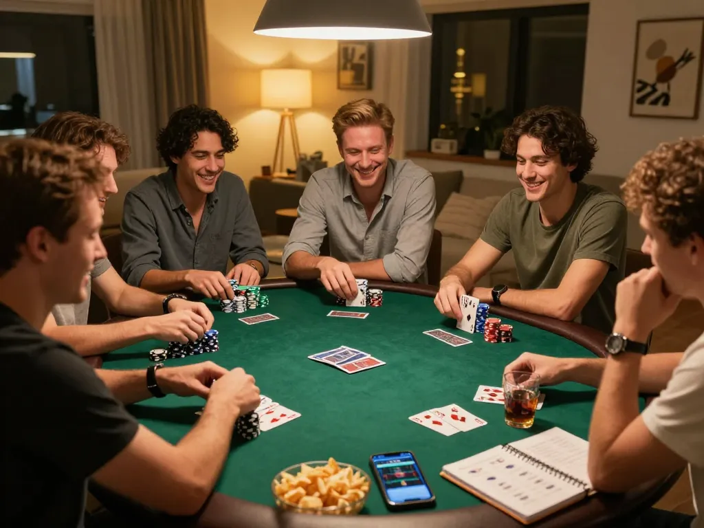 Players enjoying a home poker night, showcasing thrilling hubet gameplay while sharing strategies and laughter.