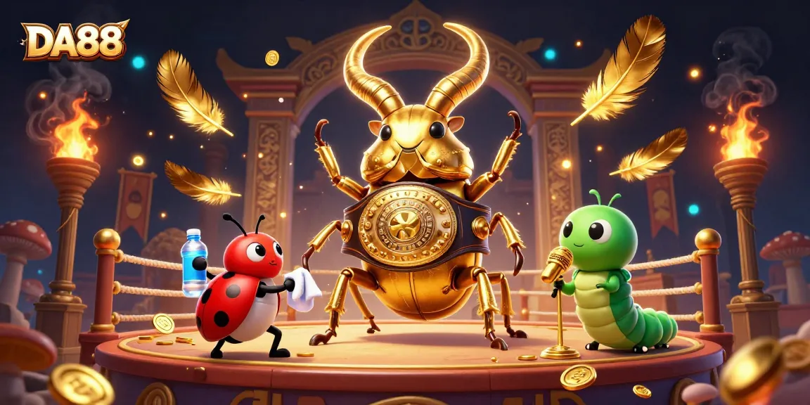 DA88 championship showdown featuring a golden stag beetle in a casino-inspired arena
