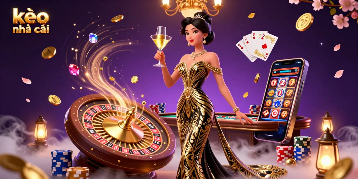 Experience thrilling kèo nhà cái action with an elegant Asian woman amidst dazzling casino elements.