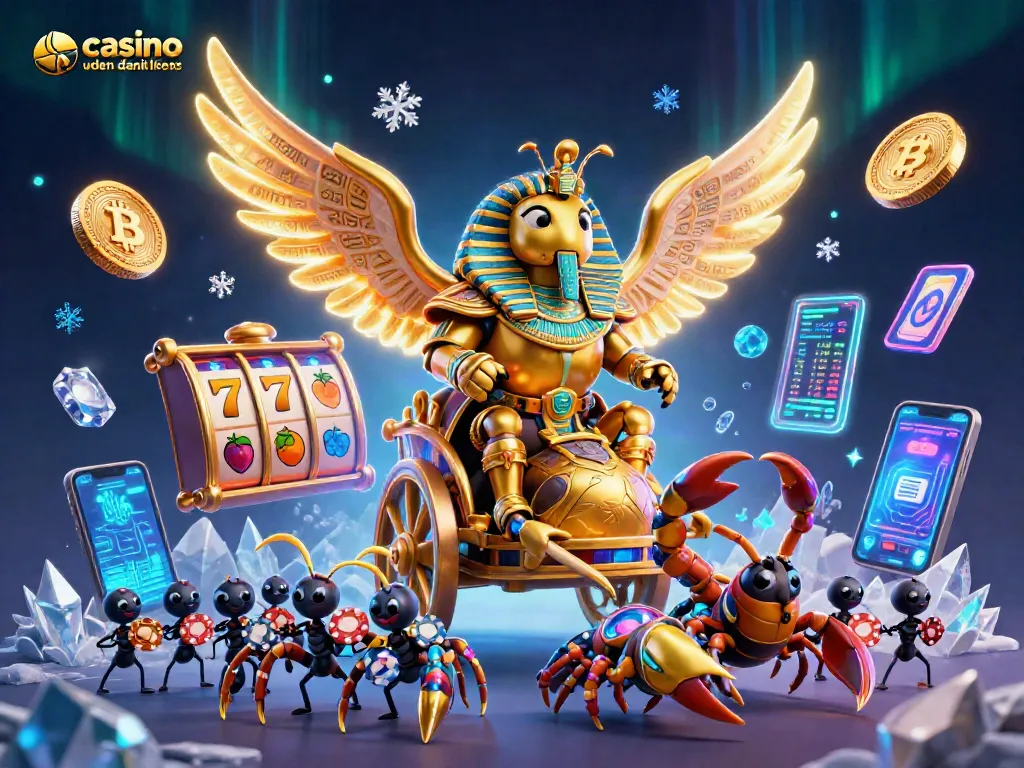 Experience casino uden dansk licens with a vivid 3D illustration featuring rich gaming elements and characters.