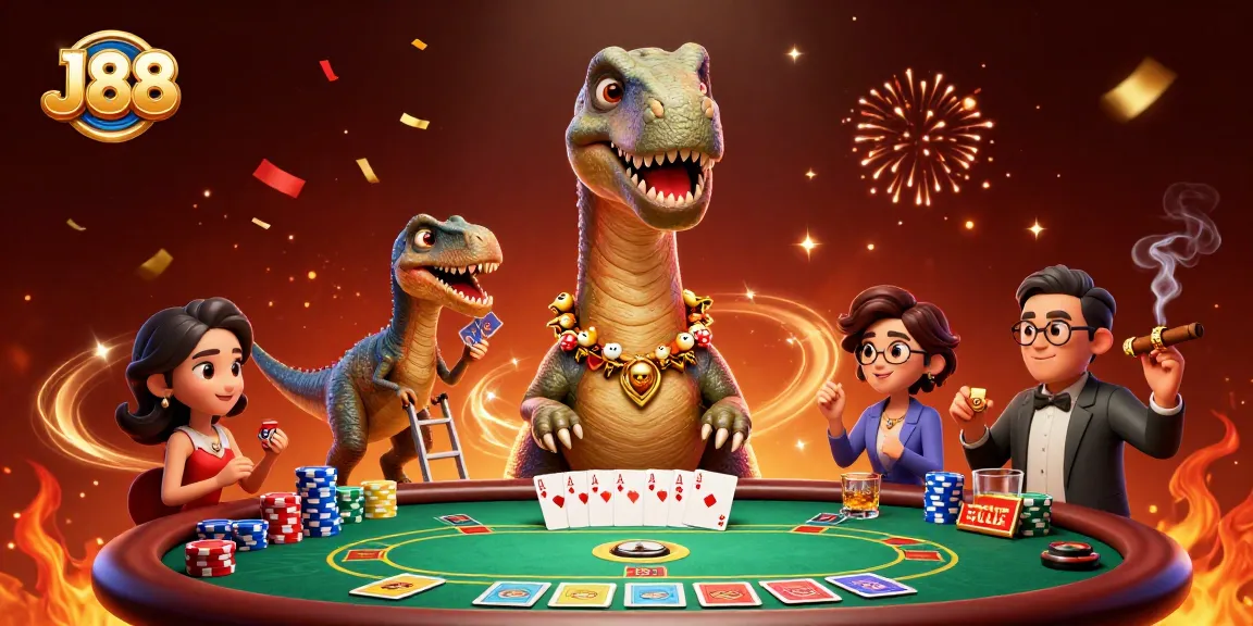 Play poker at J88 with a hilarious dinosaur dealer entertaining the atmosphere.