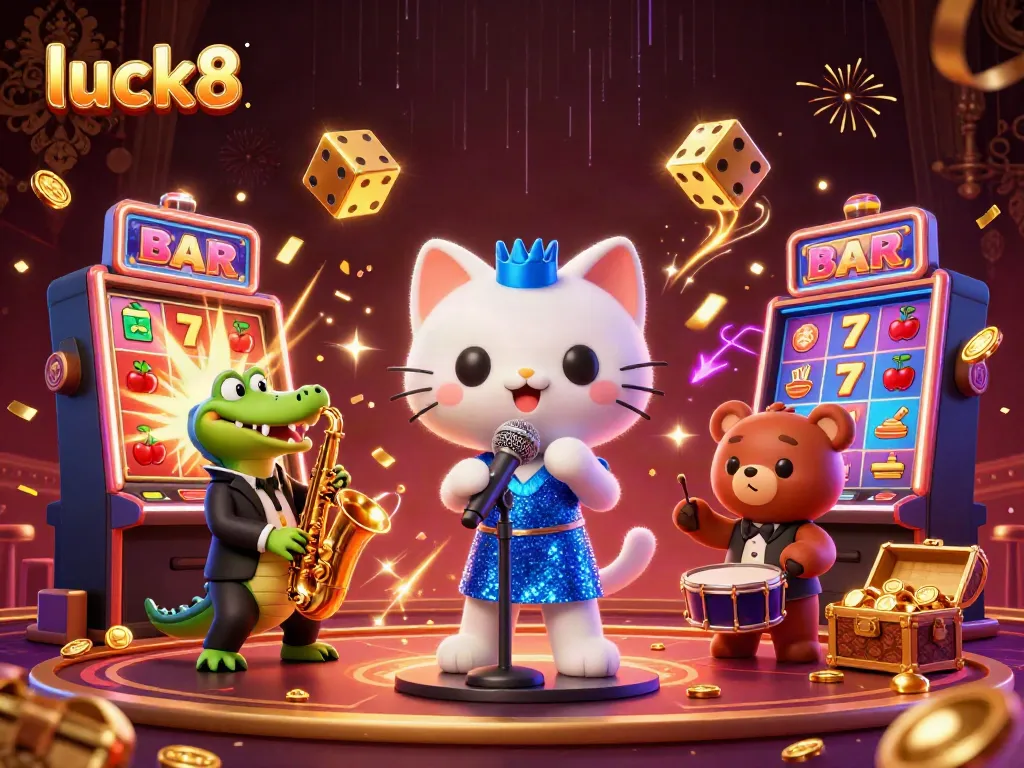 Join in the excitement at luck8 with a jazzy casino atmosphere filled with vibrant characters.