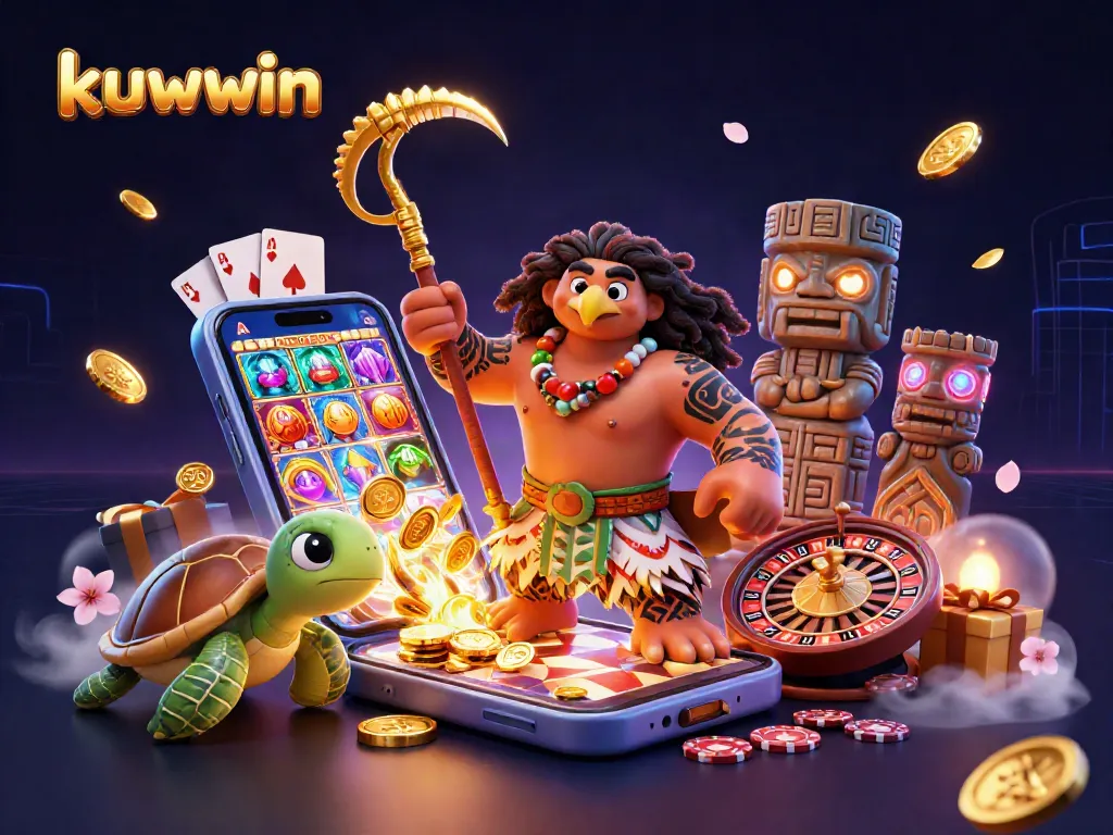 Win big with kuwwin's vibrant 3D casino illustration showcasing exciting gaming adventures.