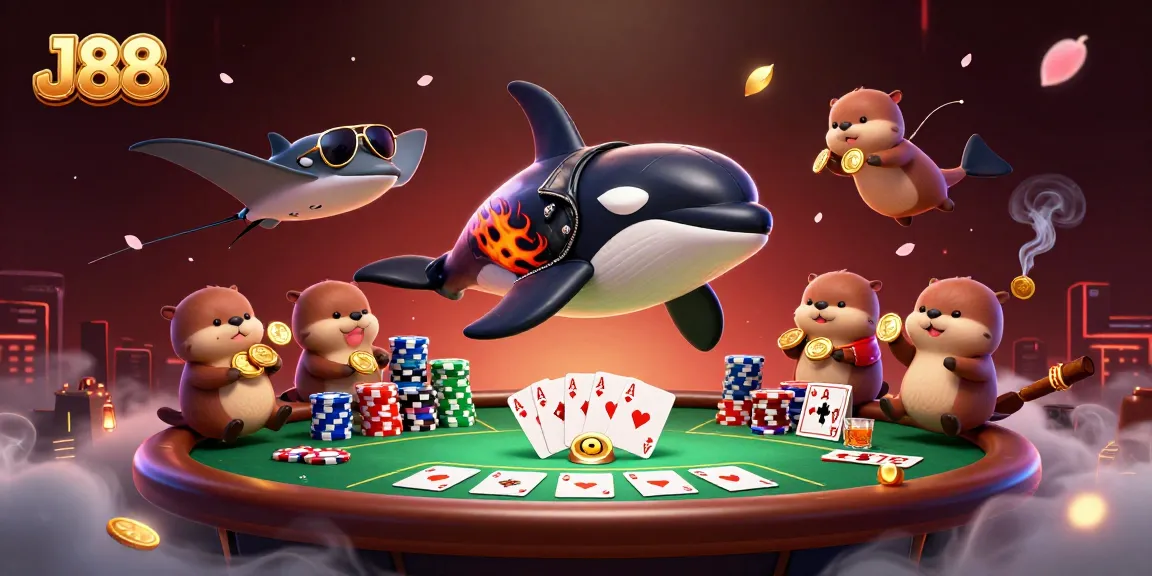 Win big with J88 while enjoying vibrant casino excitement featuring orca whale and friends.
