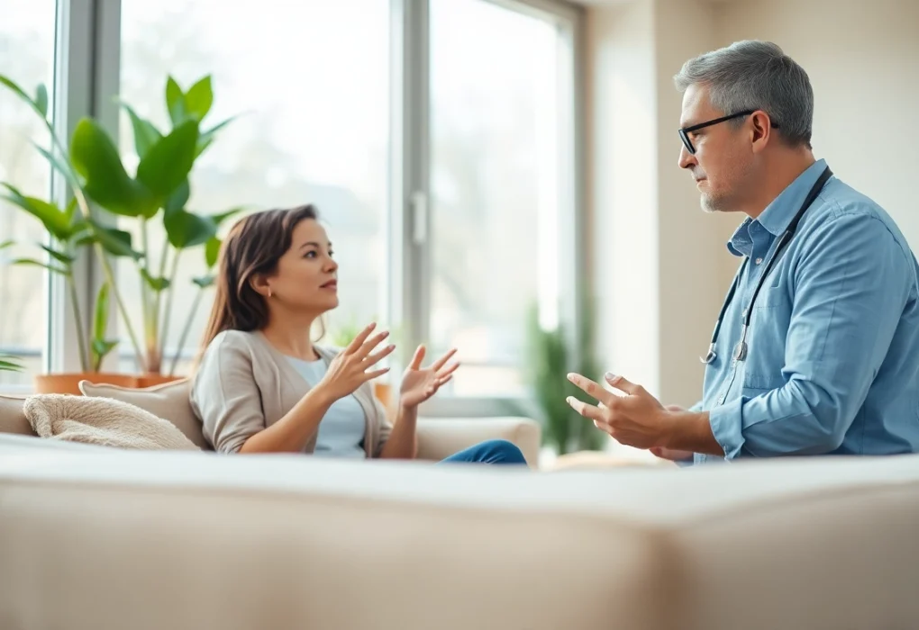 Offering mental health tips in a serene therapy session with a calming atmosphere.