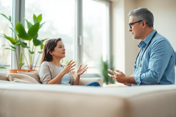 Offering mental health tips in a serene therapy session with a calming atmosphere.