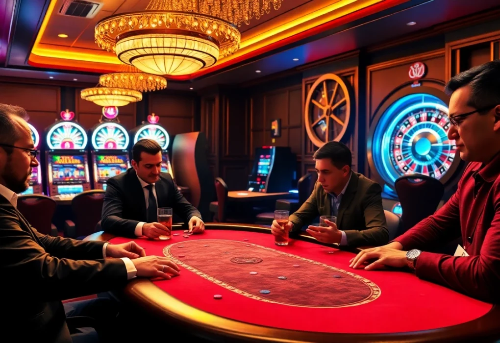B52 Club: Exciting casino atmosphere featuring poker and slot machines for an immersive gaming experience.