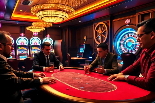B52 Club: Exciting casino atmosphere featuring poker and slot machines for an immersive gaming experience.