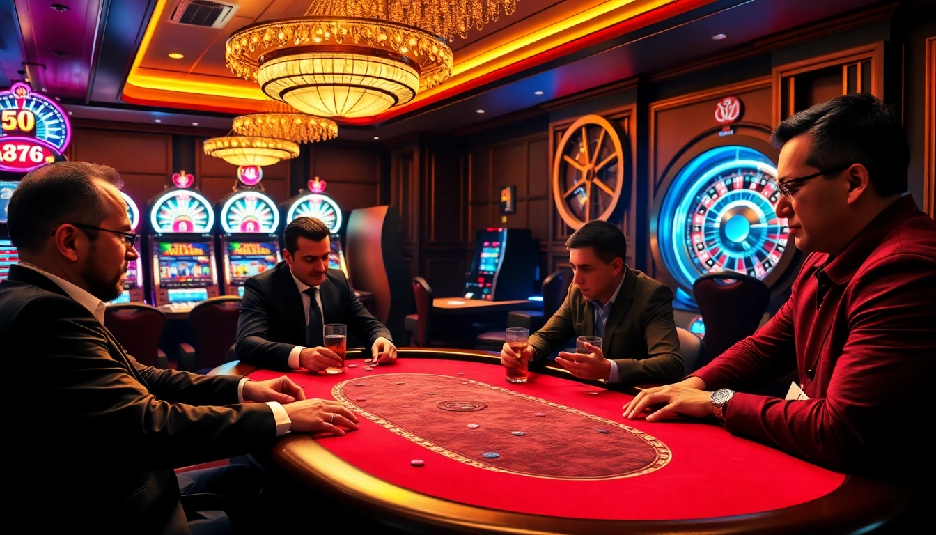 B52 Club: Exciting casino atmosphere featuring poker and slot machines for an immersive gaming experience.