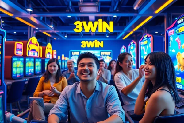 3WIN gaming platform showcasing players enjoying live casino and lottery games.