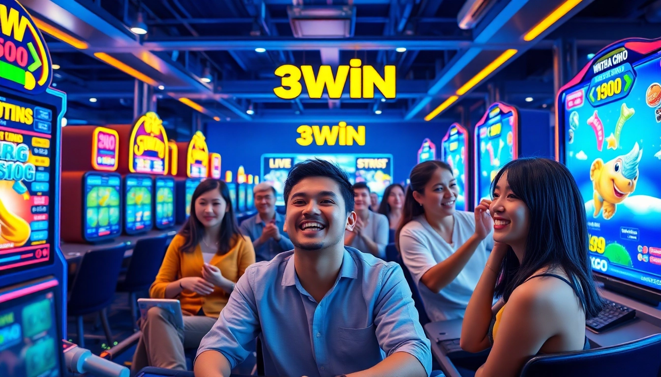 3WIN gaming platform showcasing players enjoying live casino and lottery games.