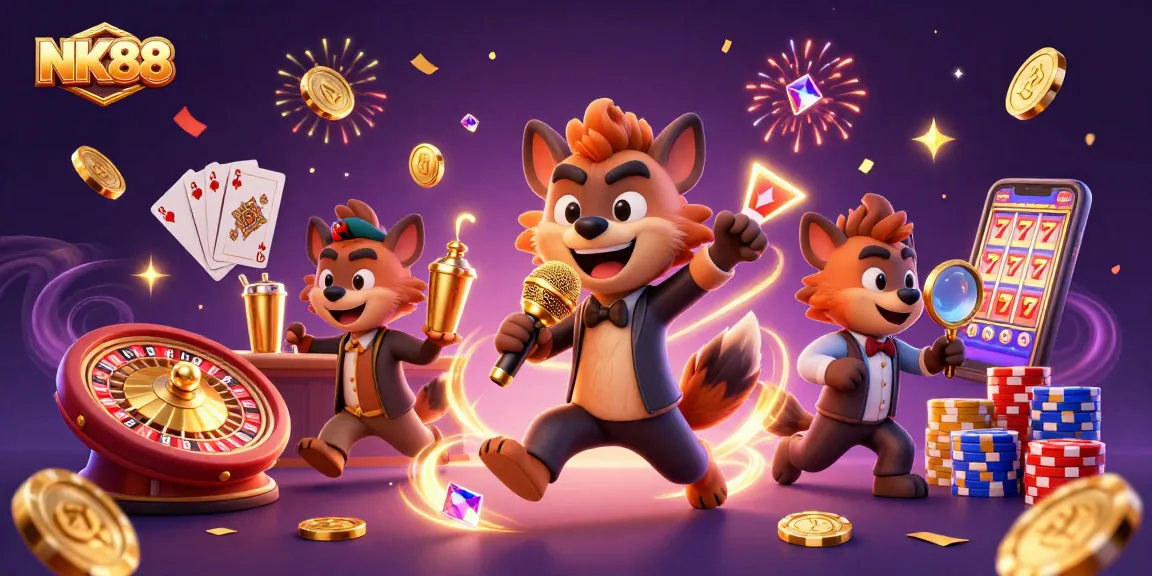 NK88 offers a vibrant casino scene with hyena characters, showcasing immersive entertainment and dynamic gambling elements.