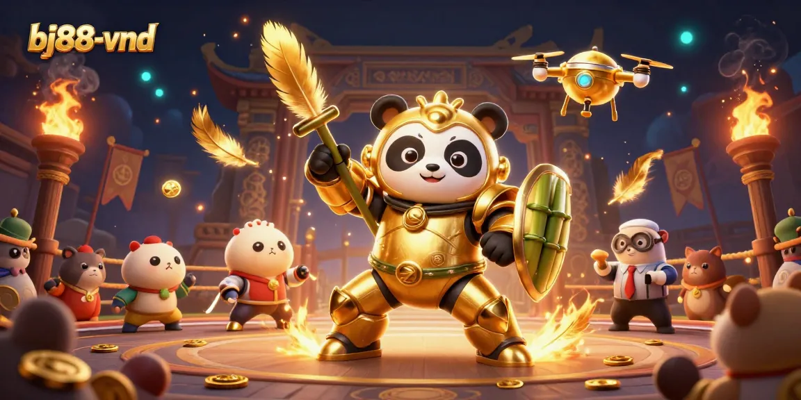 Engage in thrilling gameplay at bj88-vnd as the golden panda battles in a vibrant 3D arena.