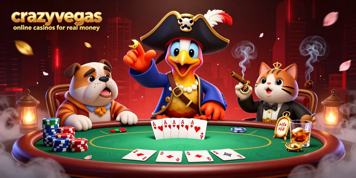 Catch thrilling action at crazyvegas online casinos for real money with our engaging poker scene featuring a pirate captain and friends!